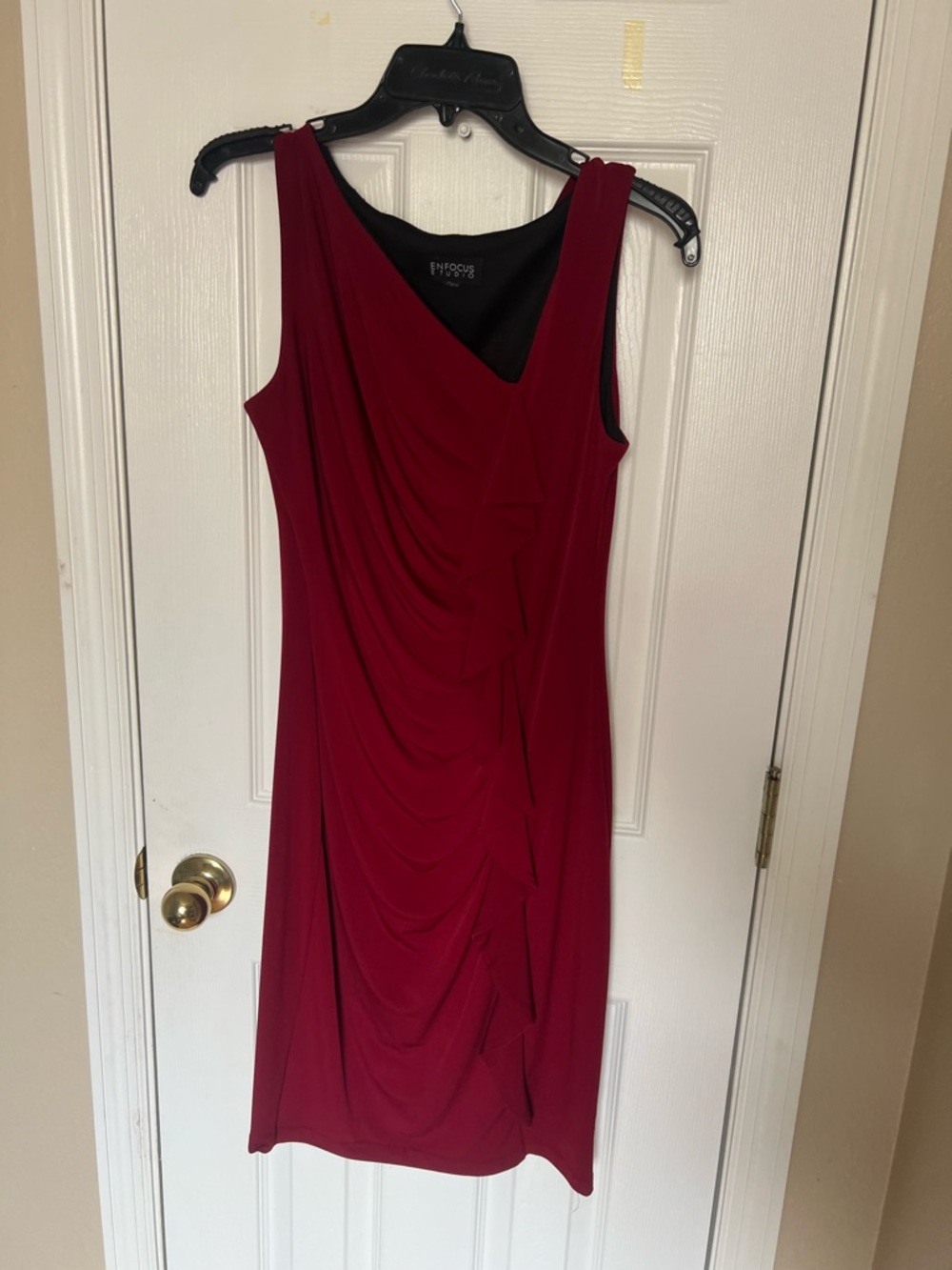 Enfocus Studio Wine Red Sleeveless Draped Midi Dress